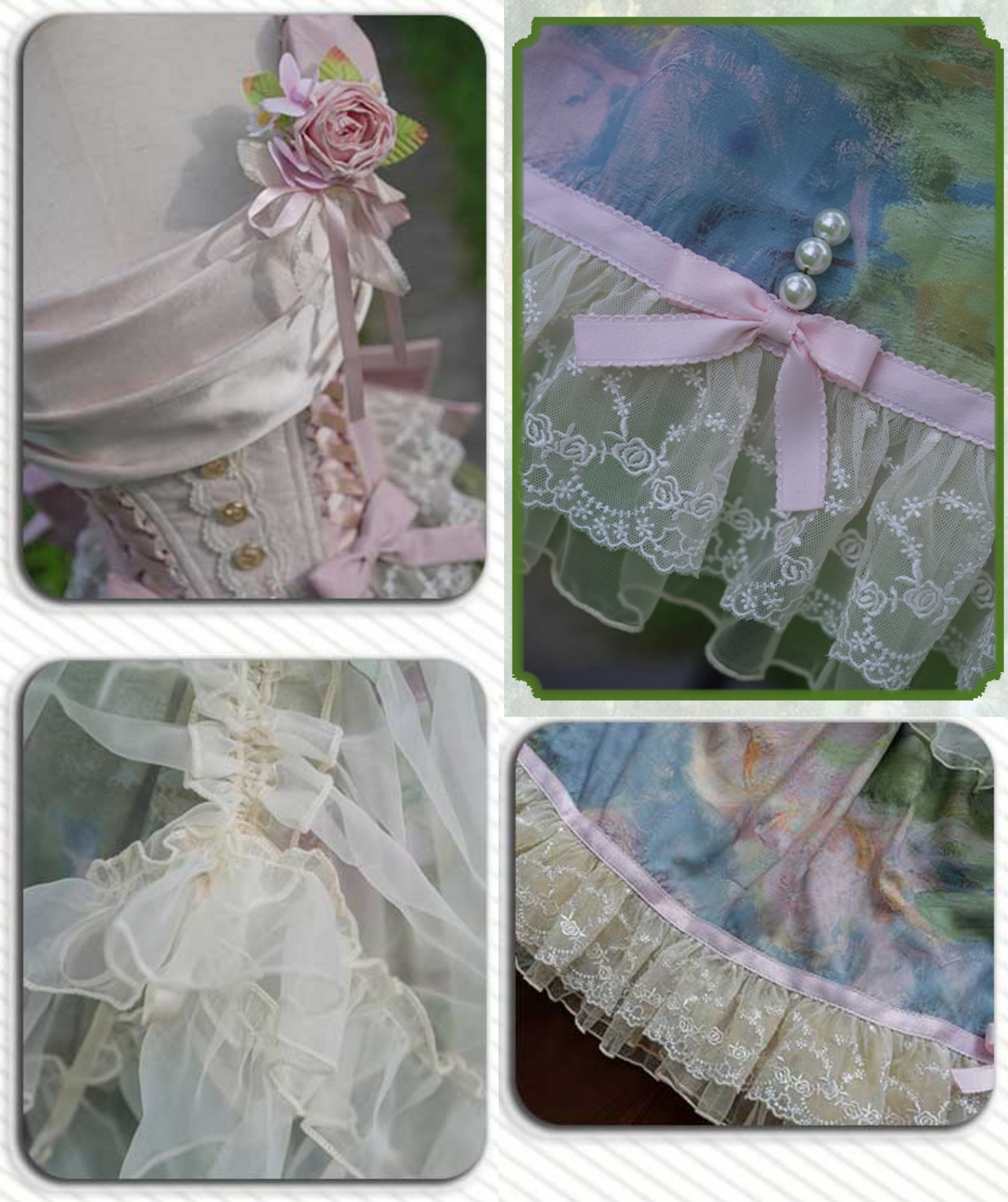 [pre-order Deadline: July 4] Monet Garden Oil Handle Classical Bustier Top + Skirt + Tulle Veil + Ribbon