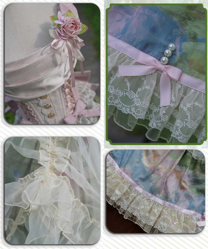 [pre-order Deadline: July 4] Monet Garden Oil Handle Classical Bustier Top + Skirt + Tulle Veil + Ribbon