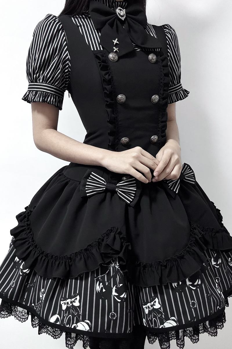 [pre-order Deadline: March 20] Rabbit Gothic Vampire Lolita Skirt + Striped Shirt + Hat