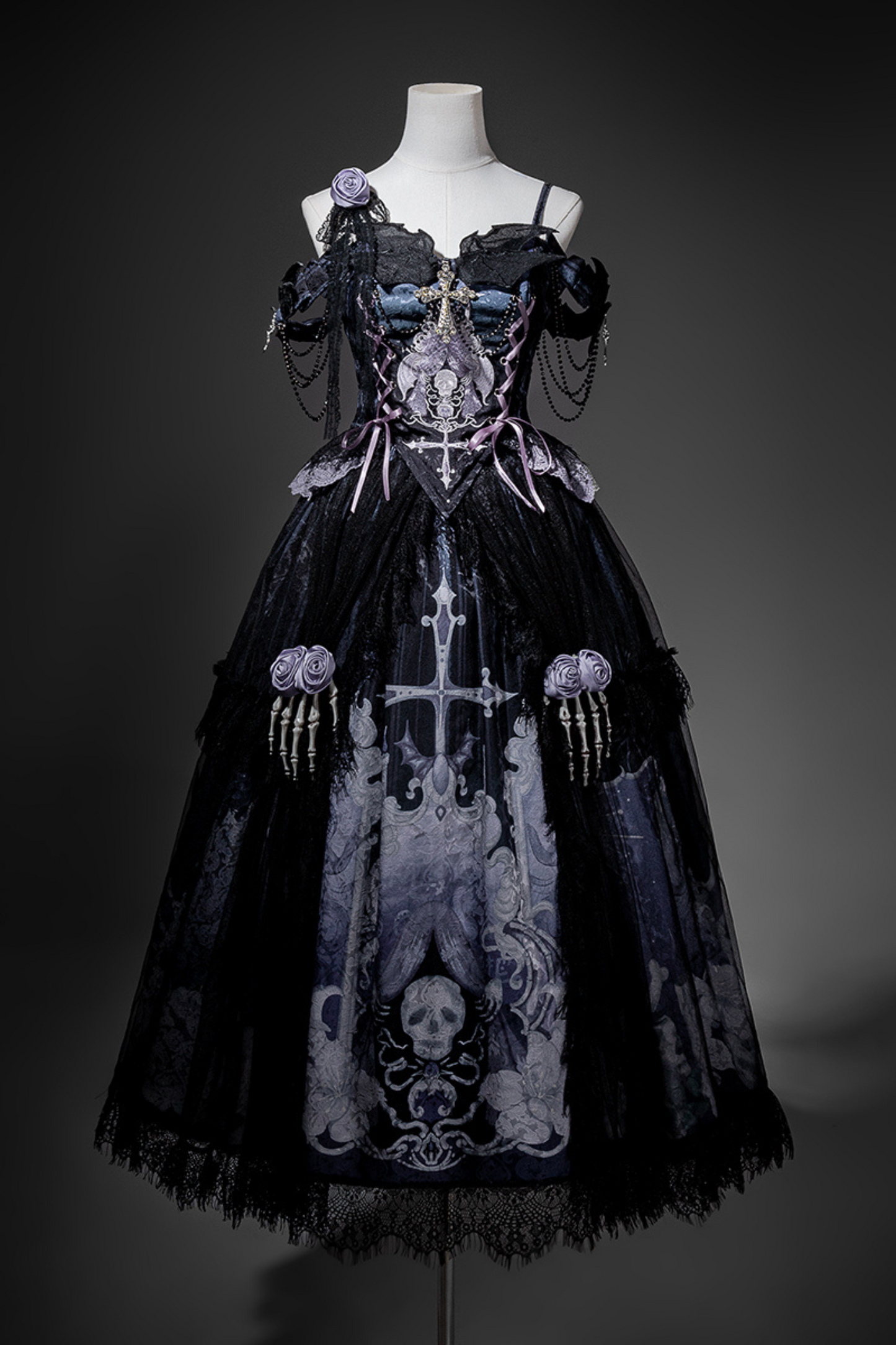 Gothic Style Dark Camisole Top + Dark Skull Skirt