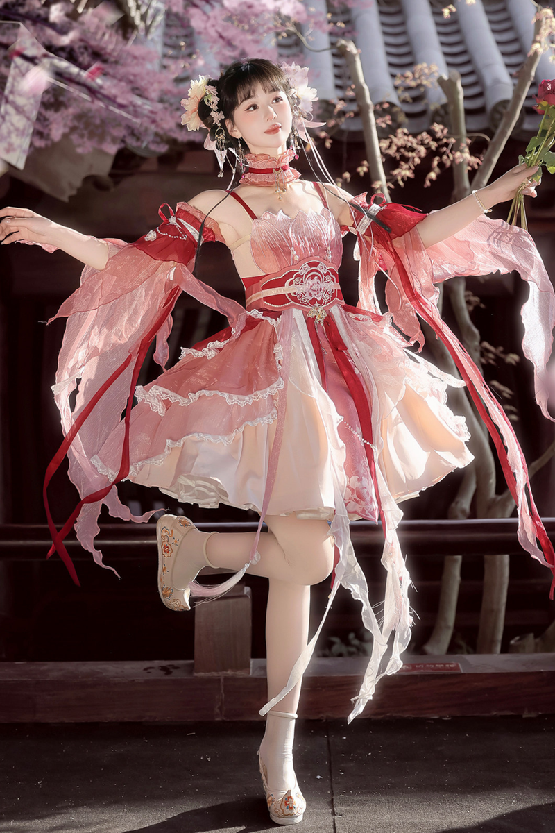 Chinese-style Feather Dress + Feather Sleeves + Waist Belt