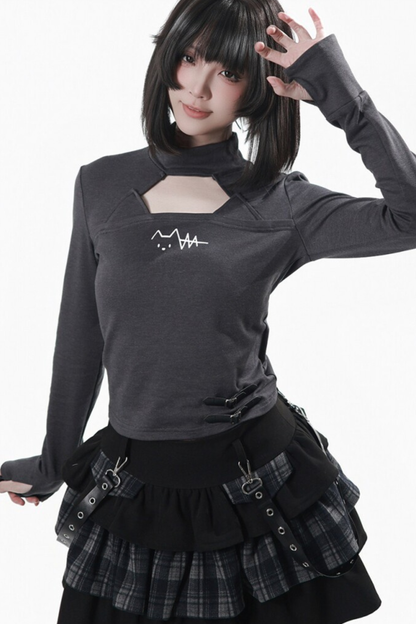 Cat Ear Jacket + Tiered Skirt + Top + Striped Leg Warmers