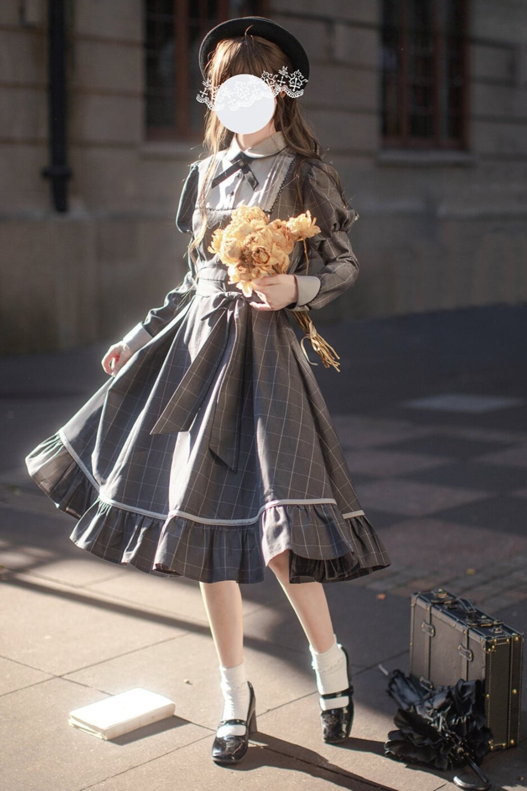 [pre-order] Gray Check Waist Dress