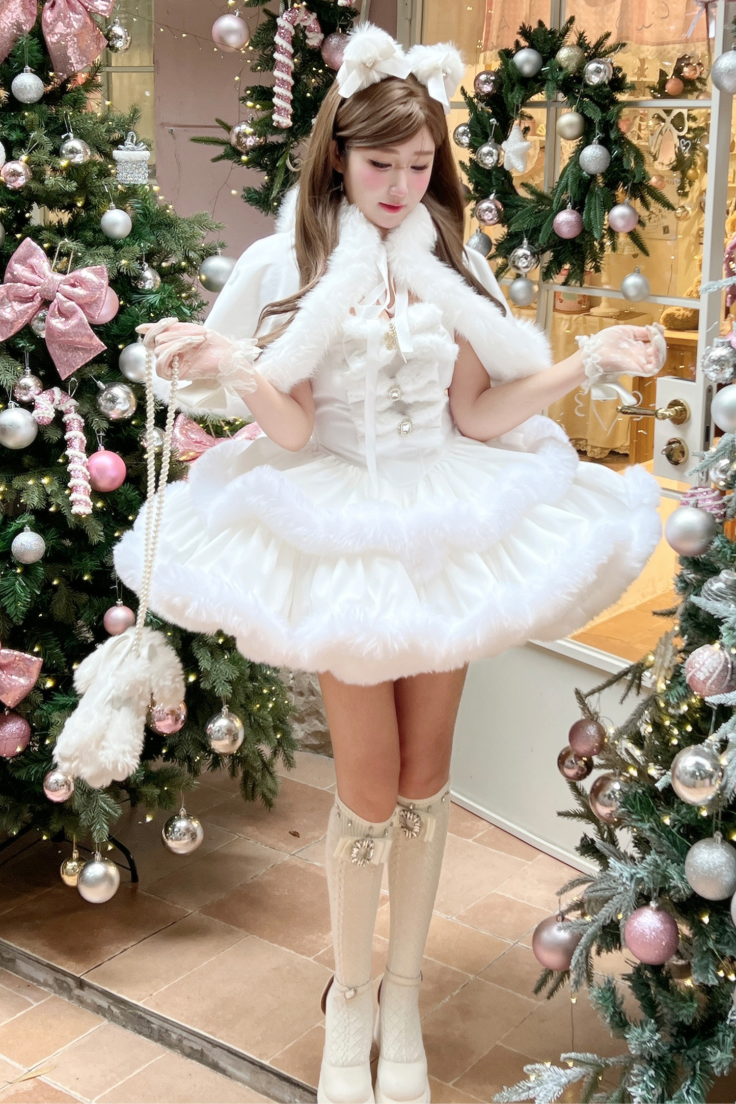 Angora Fur Princess Dress + Rabbit Cape + Sheer Tail