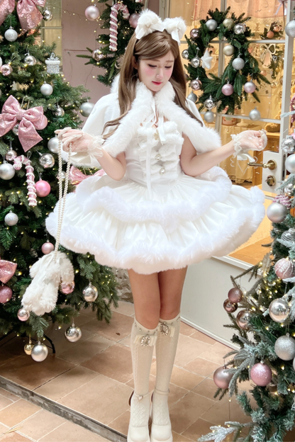 Angora Fur Princess Dress + Rabbit Cape + Sheer Tail