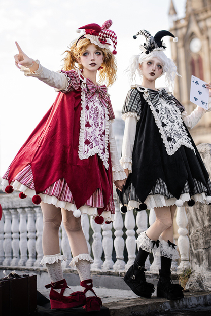 Doll Circus Pierrot Lolita Dress + Headband + Belt + Ribbon + Headband + Panel