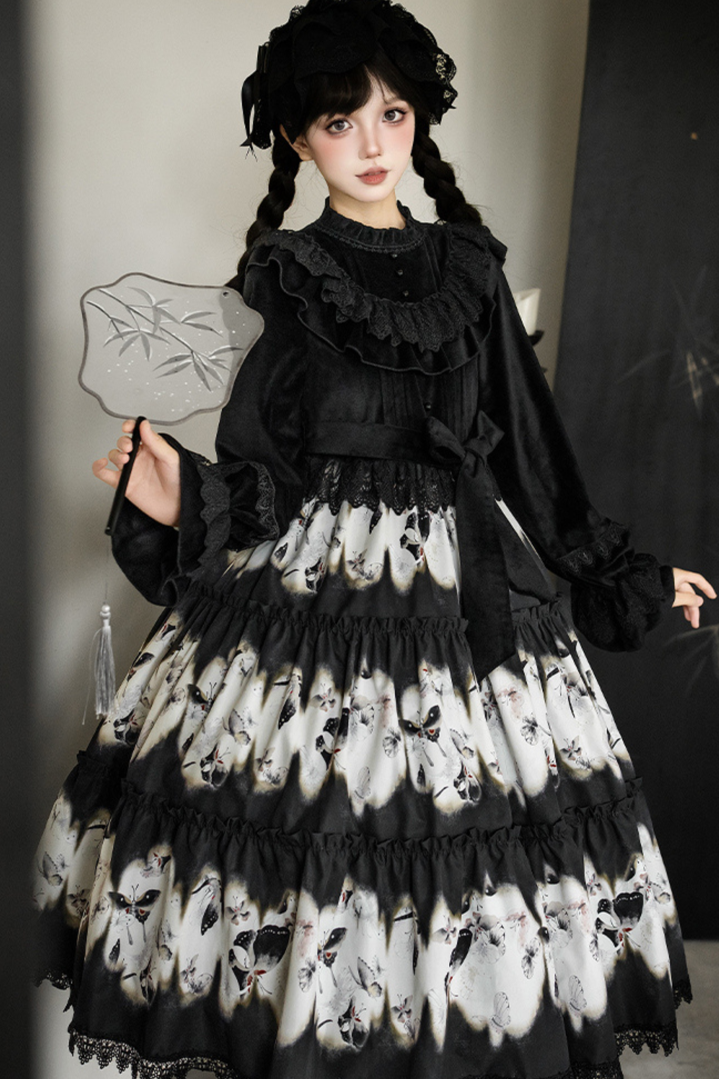 Butterfly Print Swing Lolita Dress + Jumper Skirt + Hairband + Innerwear + Ribbon