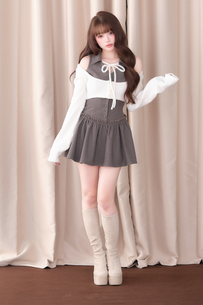 Sweet Off Shoulder Faux Two Piece Dress