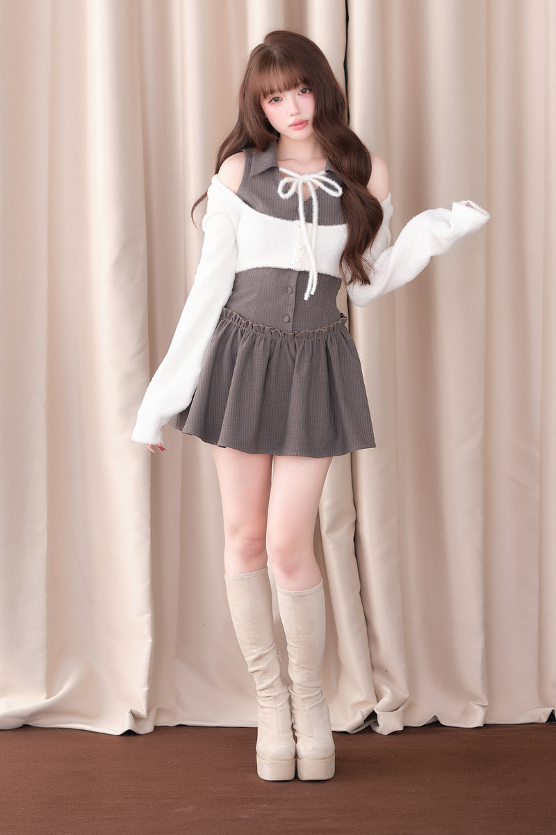 Sweet Off Shoulder Faux Two Piece Dress