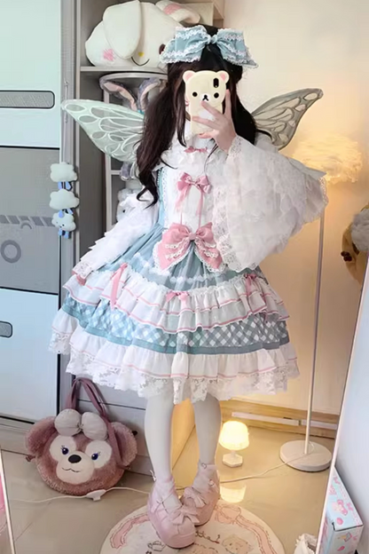 Heart Suspender Tiered Dress + Headpiece + Tail