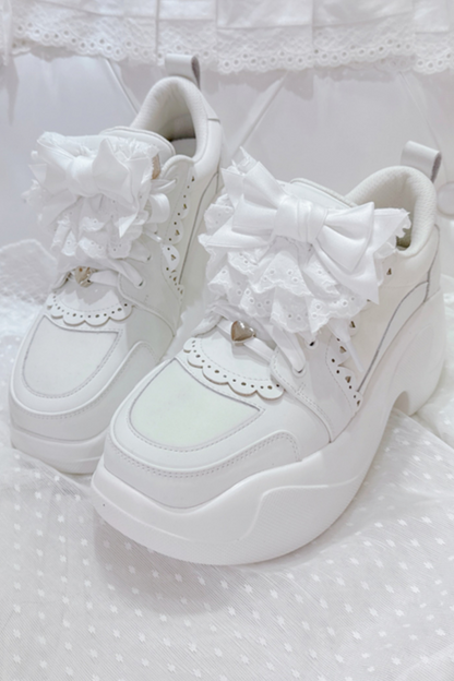 Ribbon Heart Lace Platform Sneakers
