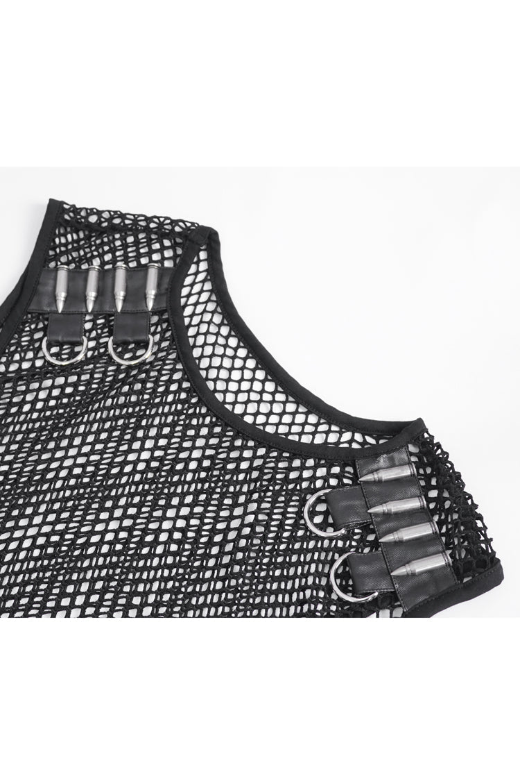 Black Round Collar Mesh Gothic Vest