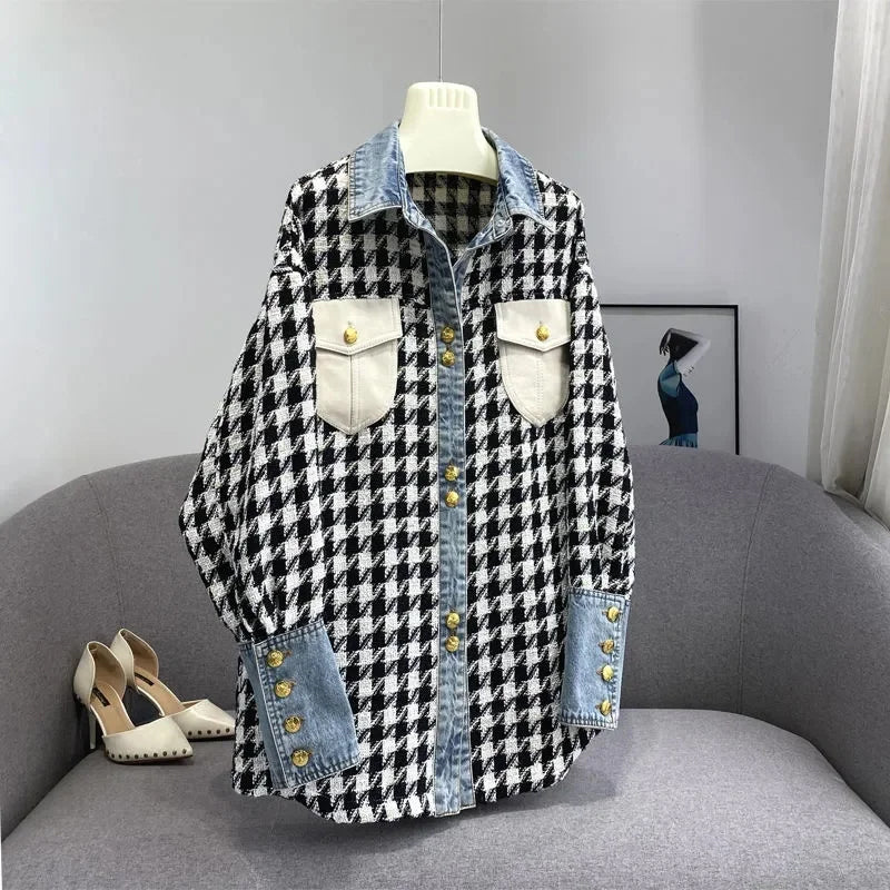 Plaid Denim Coat