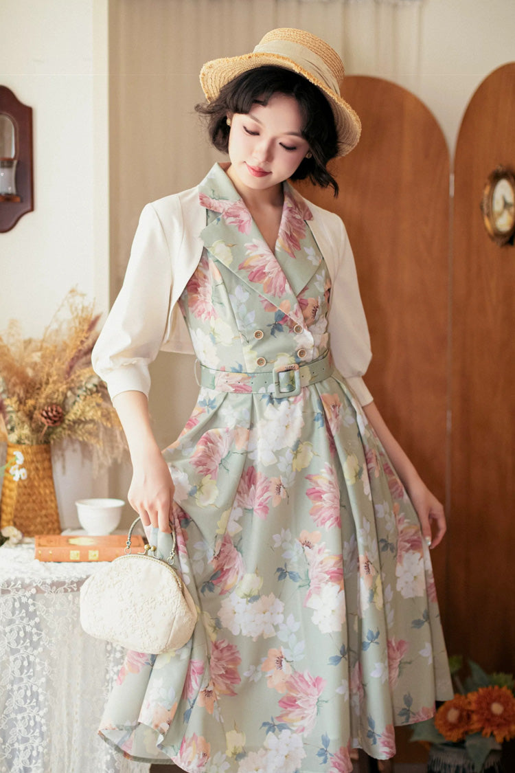 [afternoon Forest] French Audrey Hepburn Style V Collar Sleeveless Printed Classic Lolita Dress 3 Colors