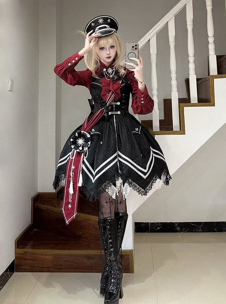 [pre-order Deadline: April 23] Dawnbreaker Gothic Jacquard Military Bustier Suspender Dress
