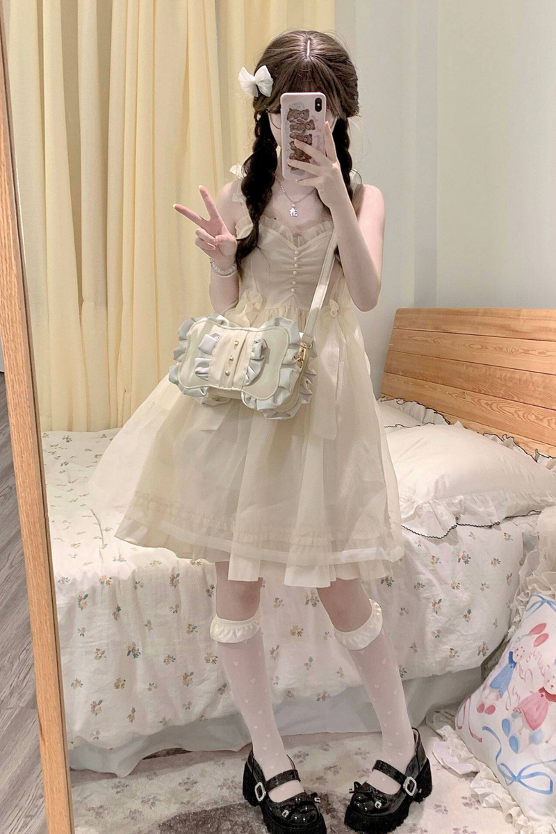 Cream Ribbon Mini Crossbody Bag