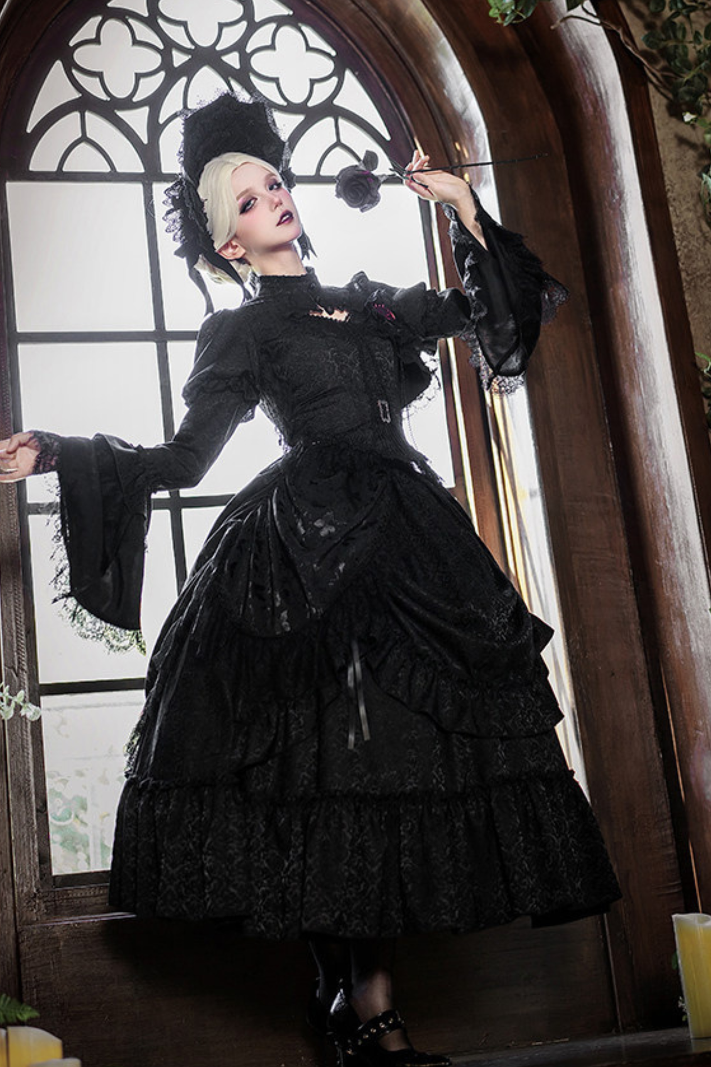 Gothic Corset Top + Short Coat + Hose + Curtain + Skirt + Flower + Bonnet