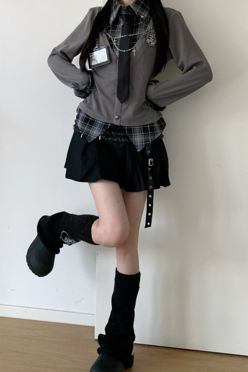 College Roll Up Shirt + Skirt + Tie