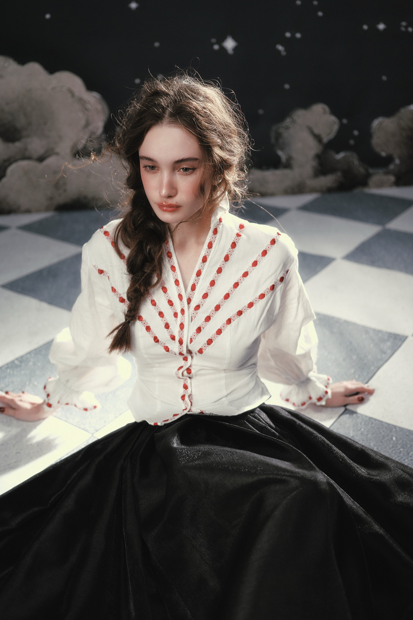 Lace Maid French Cotton Blouse + Flare Skirt