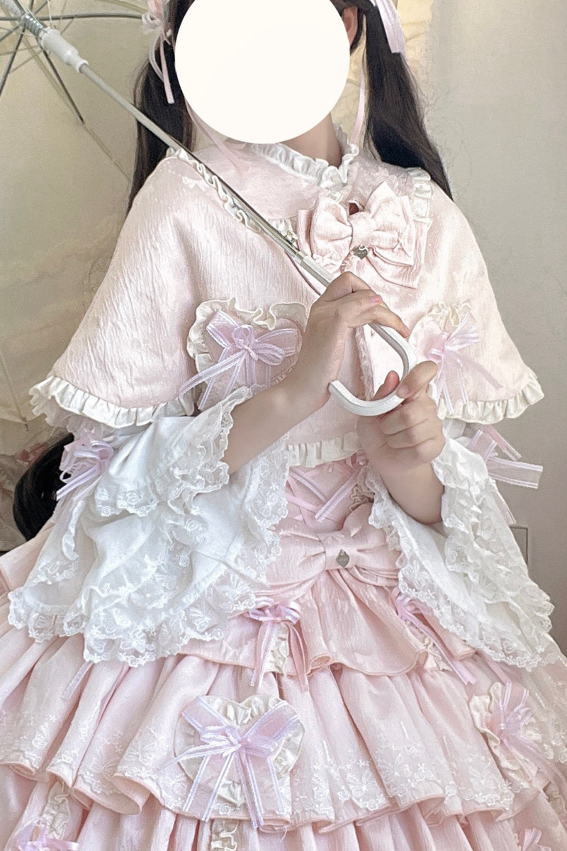 Layered Ruffle Sweet Princess Lolita Jumper Skirt + Tail + Headband + Cape + Bonnet