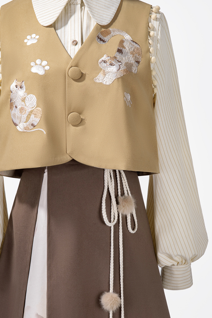 Retro Cat Vest + Top + Skirt
