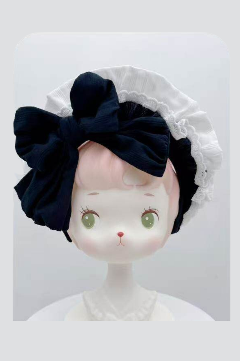 Monochrome Doll Lolita Dress + Headband + Bonnet + Clip
