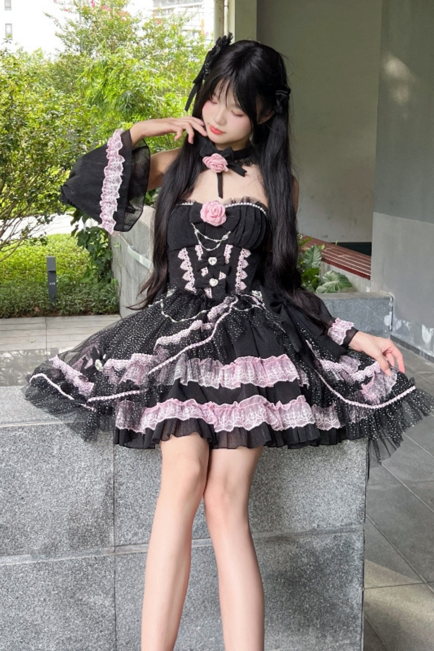 Tube Top Lolita Dress + Sleeves + Head Accessory