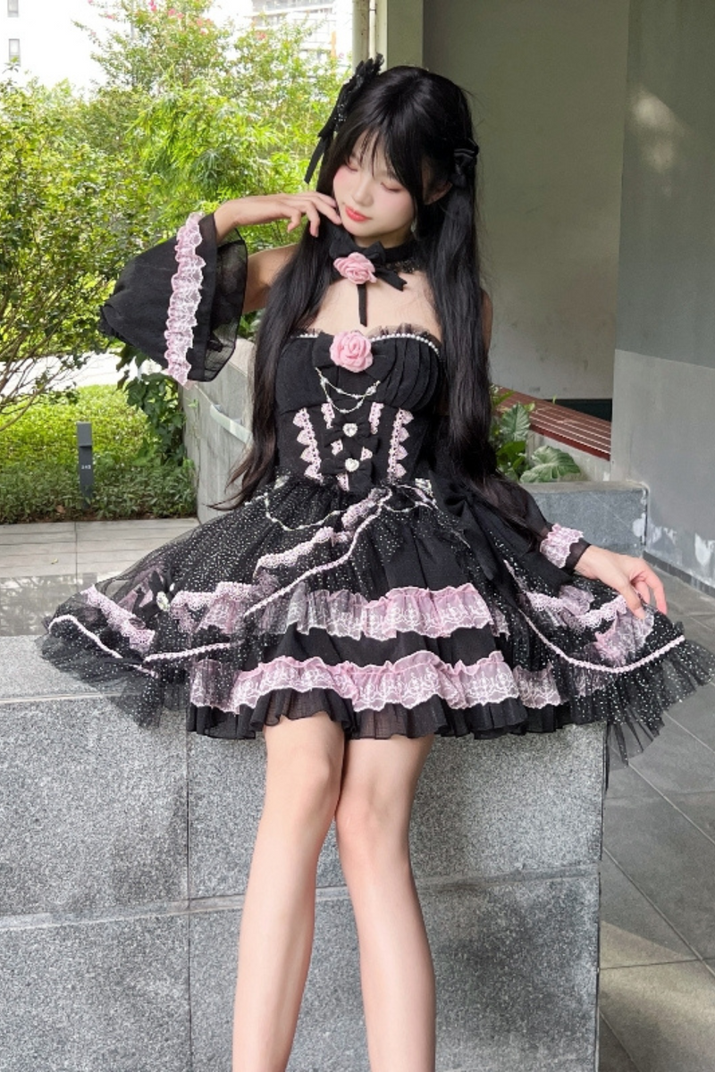 Tube Top Lolita Dress + Sleeves + Head Accessory