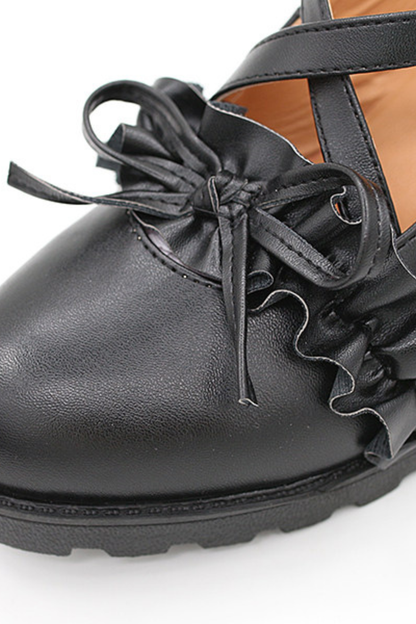 Ruffled Cross Design Lolita Shoes