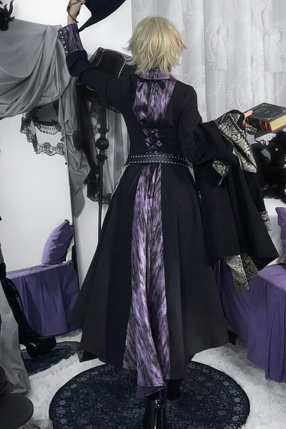 High Collar Blocking Asymmetrical Dress
