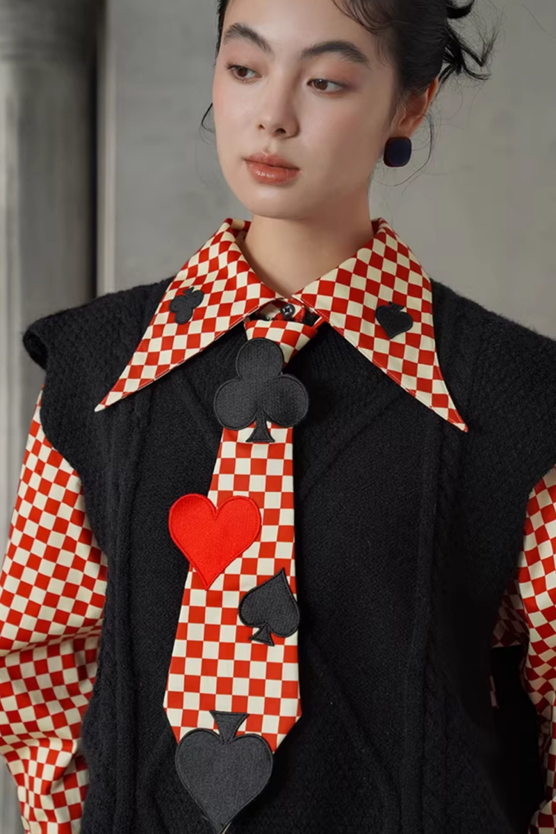 Retro Plaid Playing Card Design Blouse
