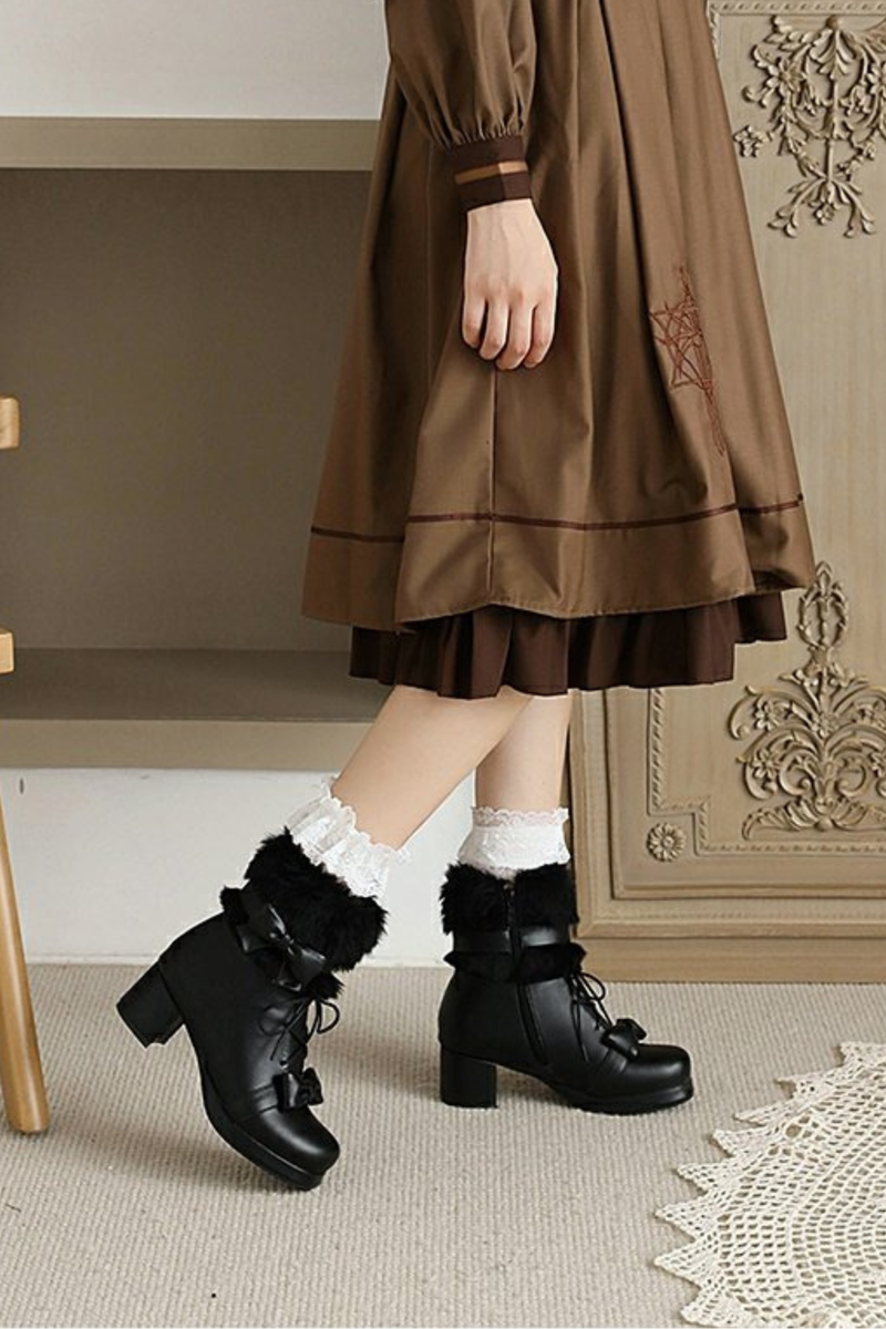 Ribbon Fur Lolita Boot