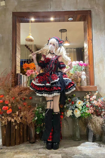 Dark Series Plaid Lolita Dress + Headband + Tail