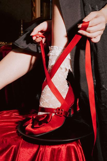 Lace-up Ribbon Satin Square Toe Shoes