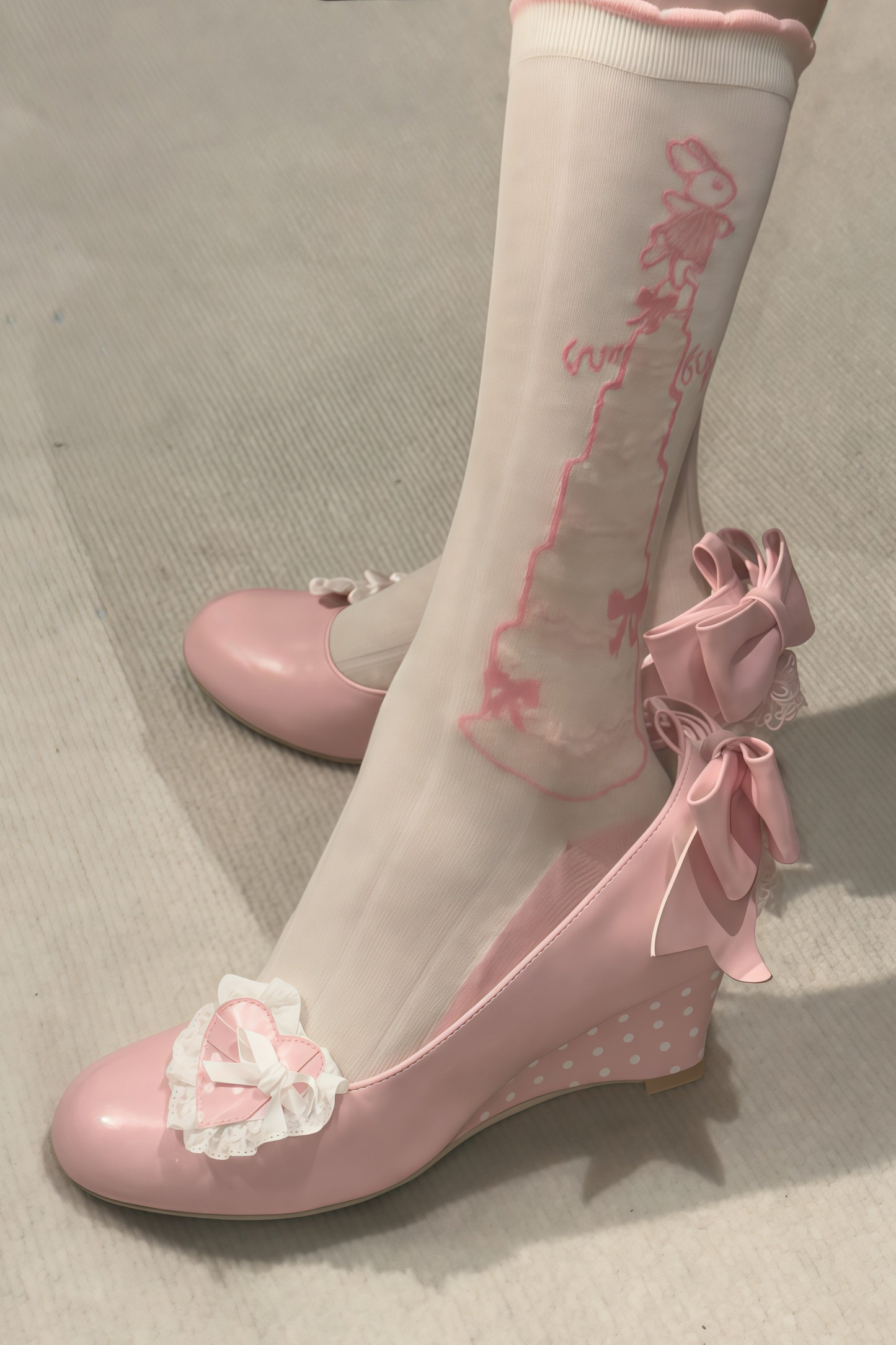 Retro Polka Dot Heart Lolita Sweet Shoes