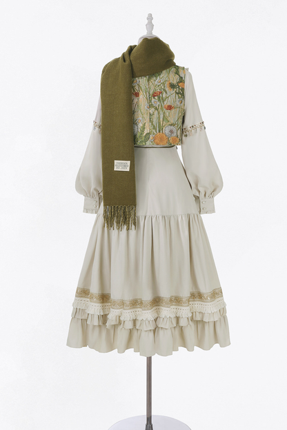 Pastoral Lolita Long Sleeve Dress + Vest + Scarf