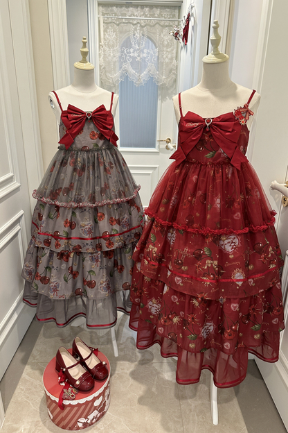 Retro Antique Cherry Sweet Lolita Dress + Jumper Skirt