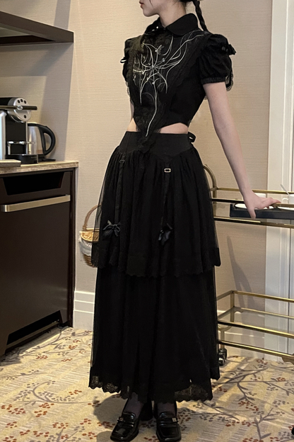 Spider Web French Blouse + Long Skirt