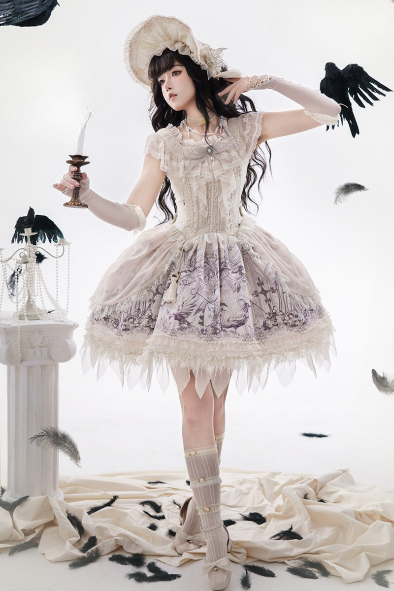 [pre-order] Sweet Lolita Feather Dress + Bonnet + Clips