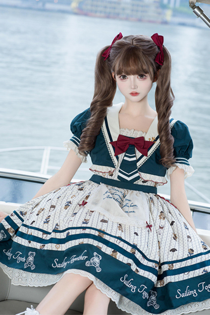 [pre-order] Jasmine Bear Marine Design Jumper Skirt + Short Outerwear