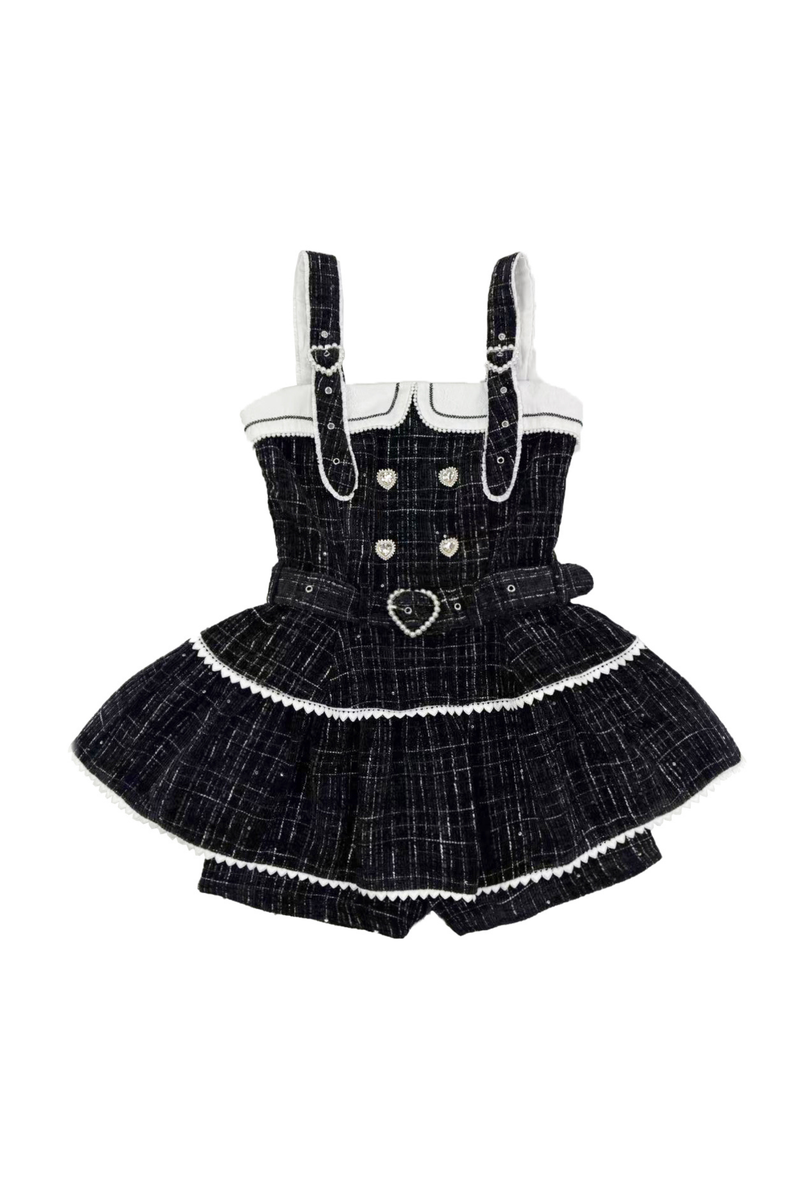 Plaid Design Suspender Skirt + Pants