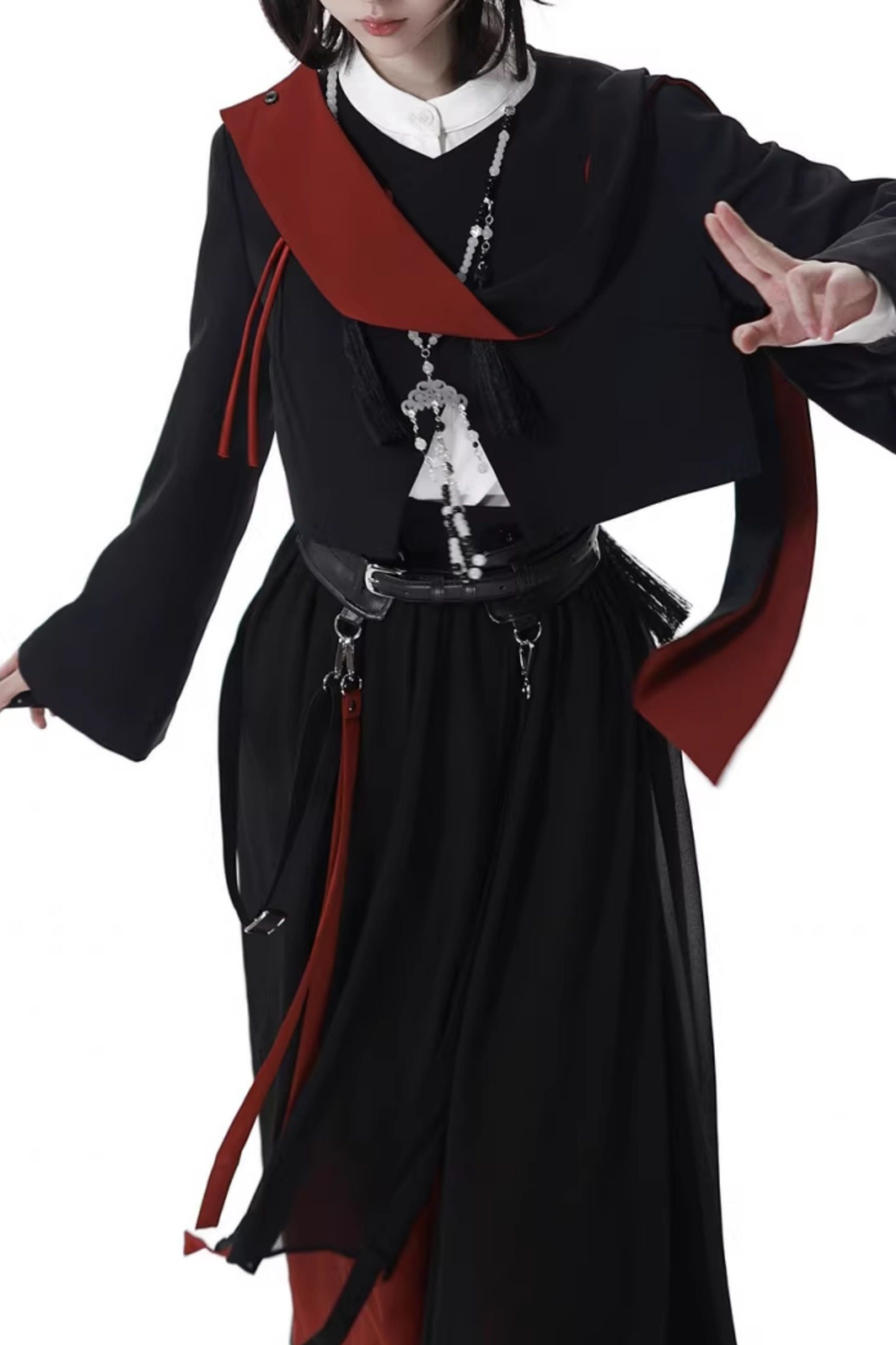 Dark Chinese-style Jacket + Shirt + Pants + Belt + Necklace