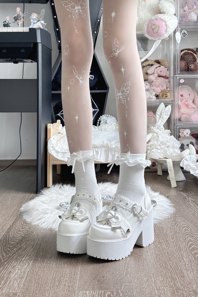 Jewel Cross Ribbon Shoes