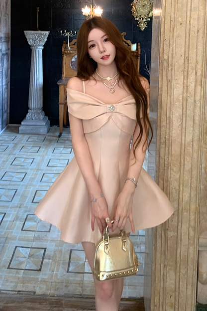 Off Shoulder Ribbon Short Flare Dress + Long Flare Dress