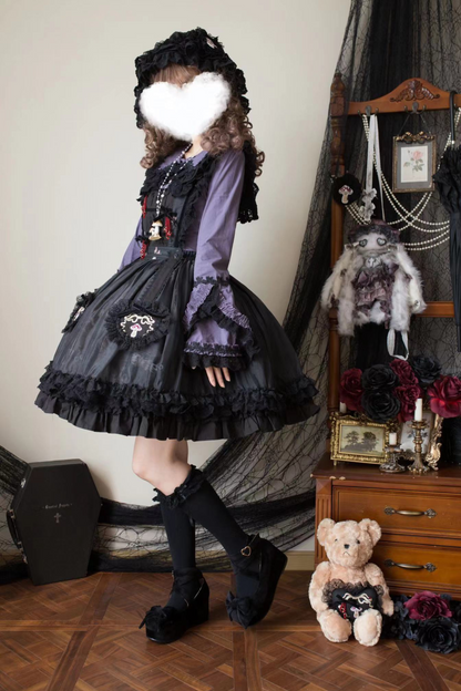 Ruffled Beaded Gothic Straps Printed Dress