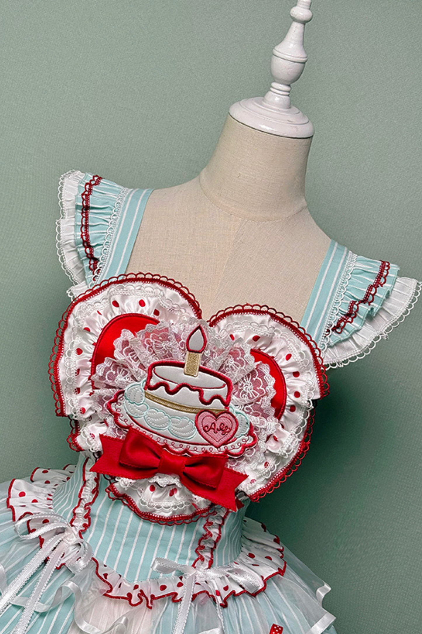 [pre-order Deadline: April 3] Twin Tiered Lolita Dot Ribbon Striped Dress + Flower Bud Skirt Dress