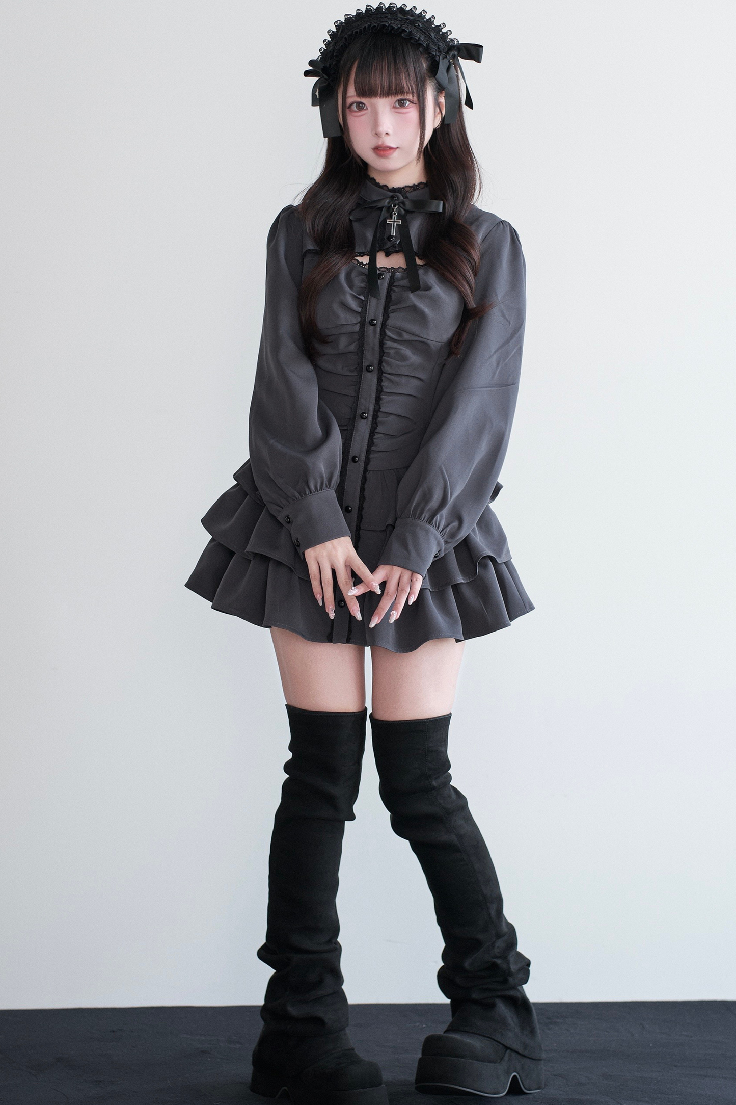 Little Goth Lace Ribbon Dress + Shorts