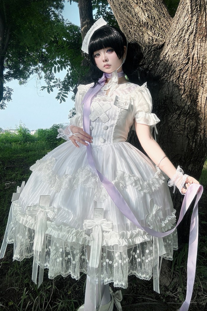 [pre-order] Pure White Gothic Tulle Dress + Nurse Hat