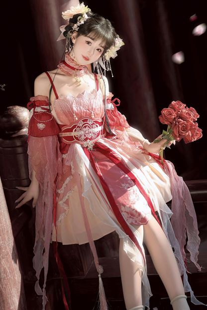 Chinese-style Feather Dress + Feather Sleeves + Waist Belt