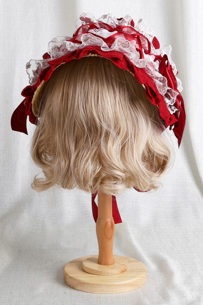 Rose Lace Lolita Bonnet + Hat + Hairband + Clip Hat + Crown